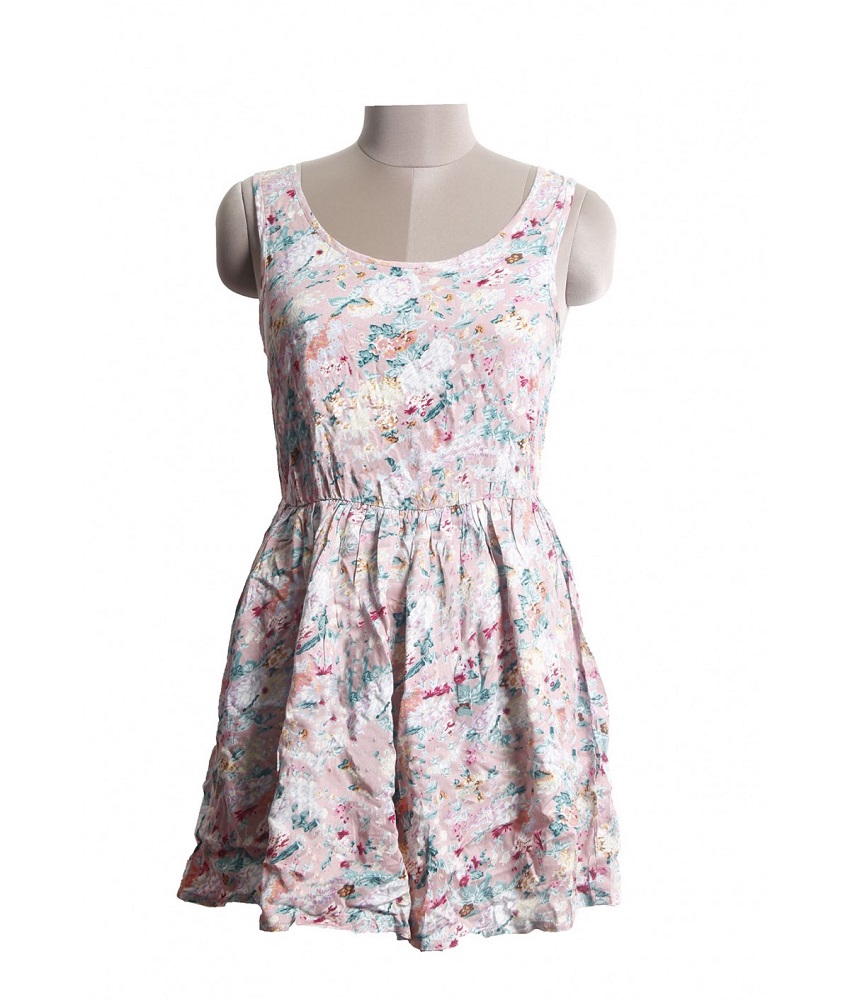 Baba  Printed  Sleeveless Round Neck  Pink  Dress