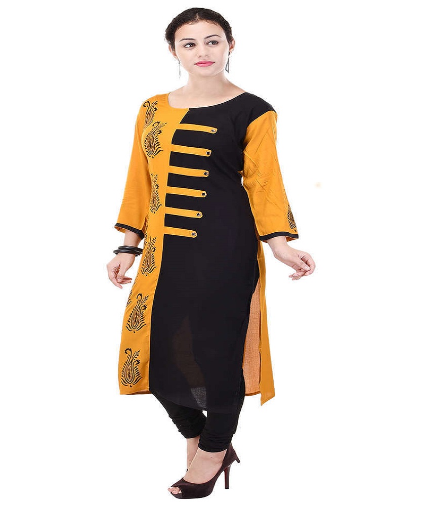 Yellow Rayon 6 Button Long Kurti