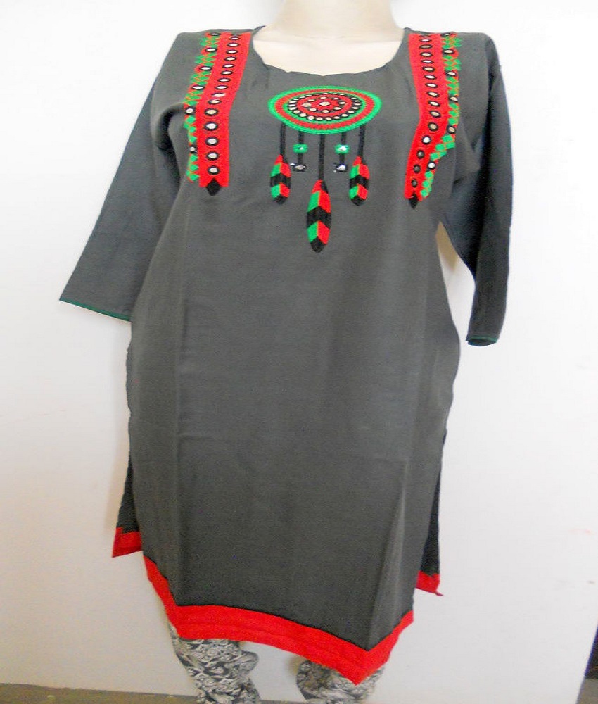 Rayon Straight Embroidery Kurti