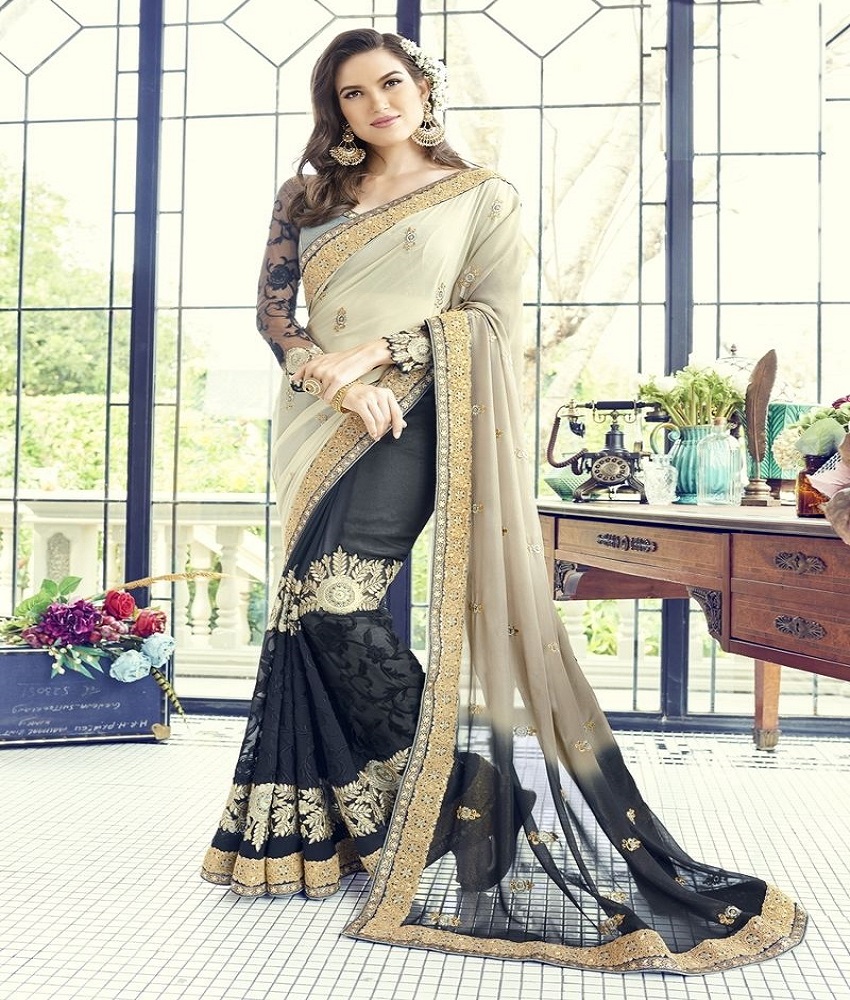 Faux Georgette Embroidery Saree With Blouse
